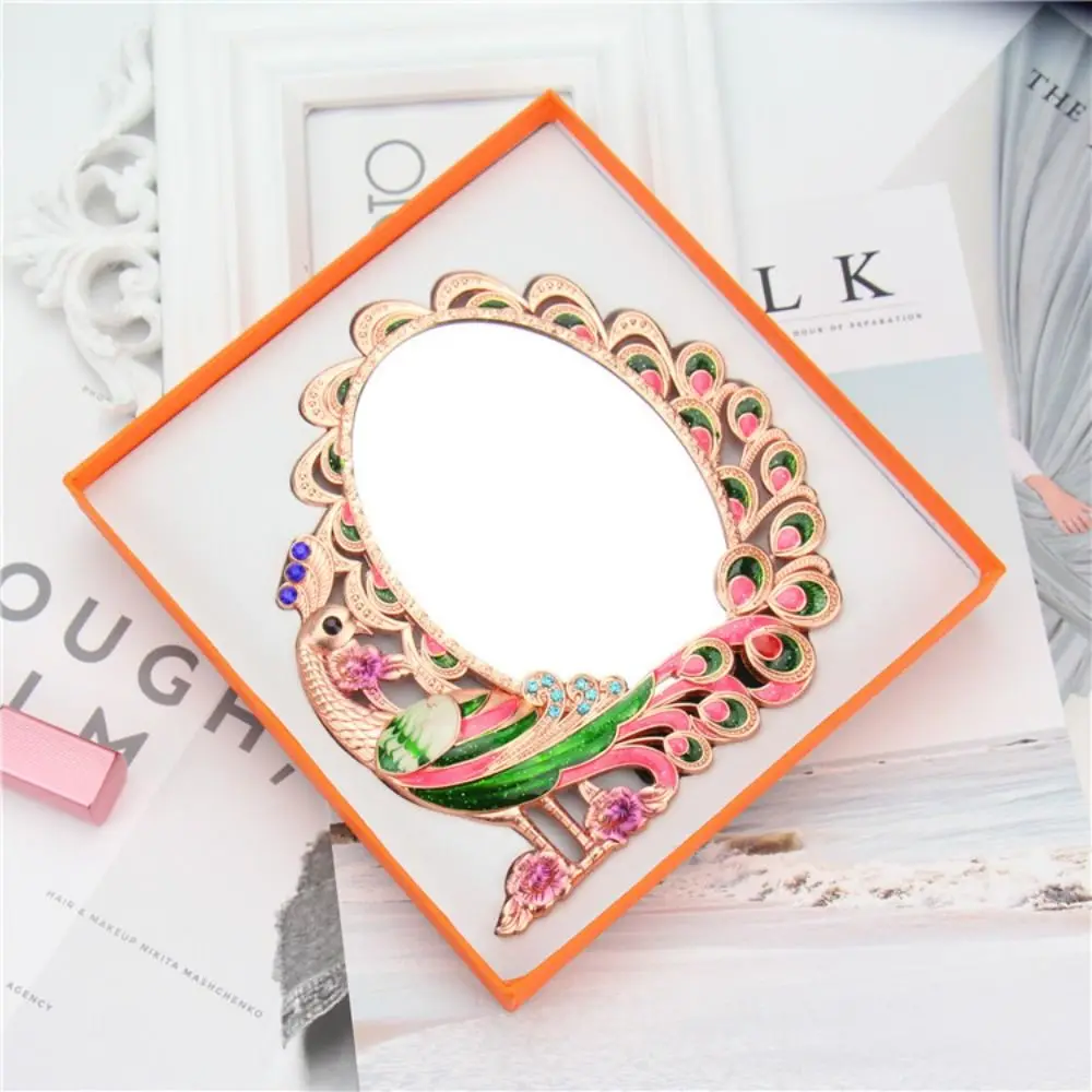 Carved Mirror Exquisite Makeup Mirror Metal Russian Retro Small Mirror Foldable Handheld Beauty Mirror Dormitory