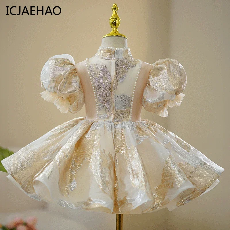 ICJAEHAO Princess Wedding Birthday Party Luxury Short Evening Gown Child Embroidery Champa Kids Pageant Dresses Toddler Girl