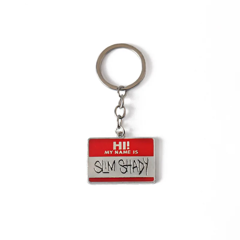 Trend Rapper Eminem Keychain Letter Hi My Name Is Slim Shady Metal Pendant Key Chain Fashion Jewelry Accessories