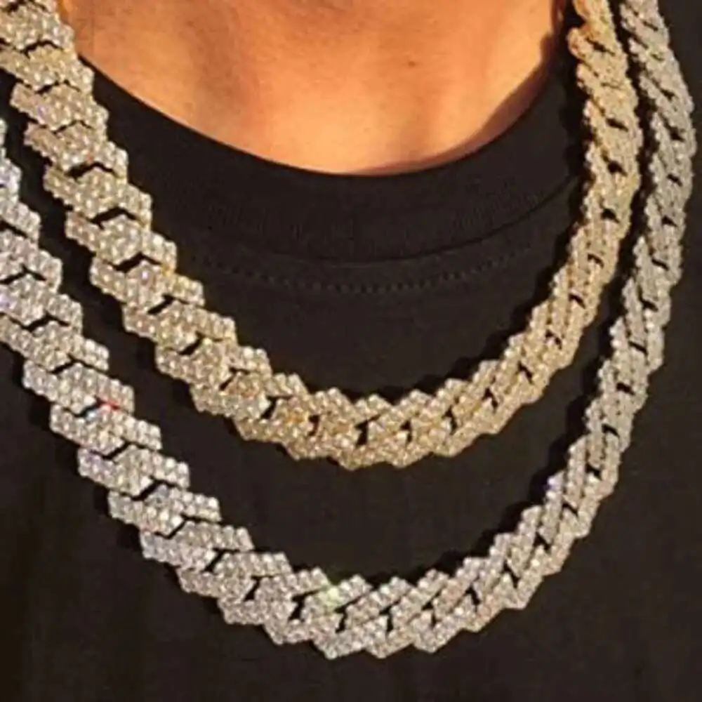 

Jewelry Hip Hop Gold Plated 925 Sterling Silver Vvs Diamond Zircon Brass Iced Out Miami Cuban Link Chain Necklace for Men