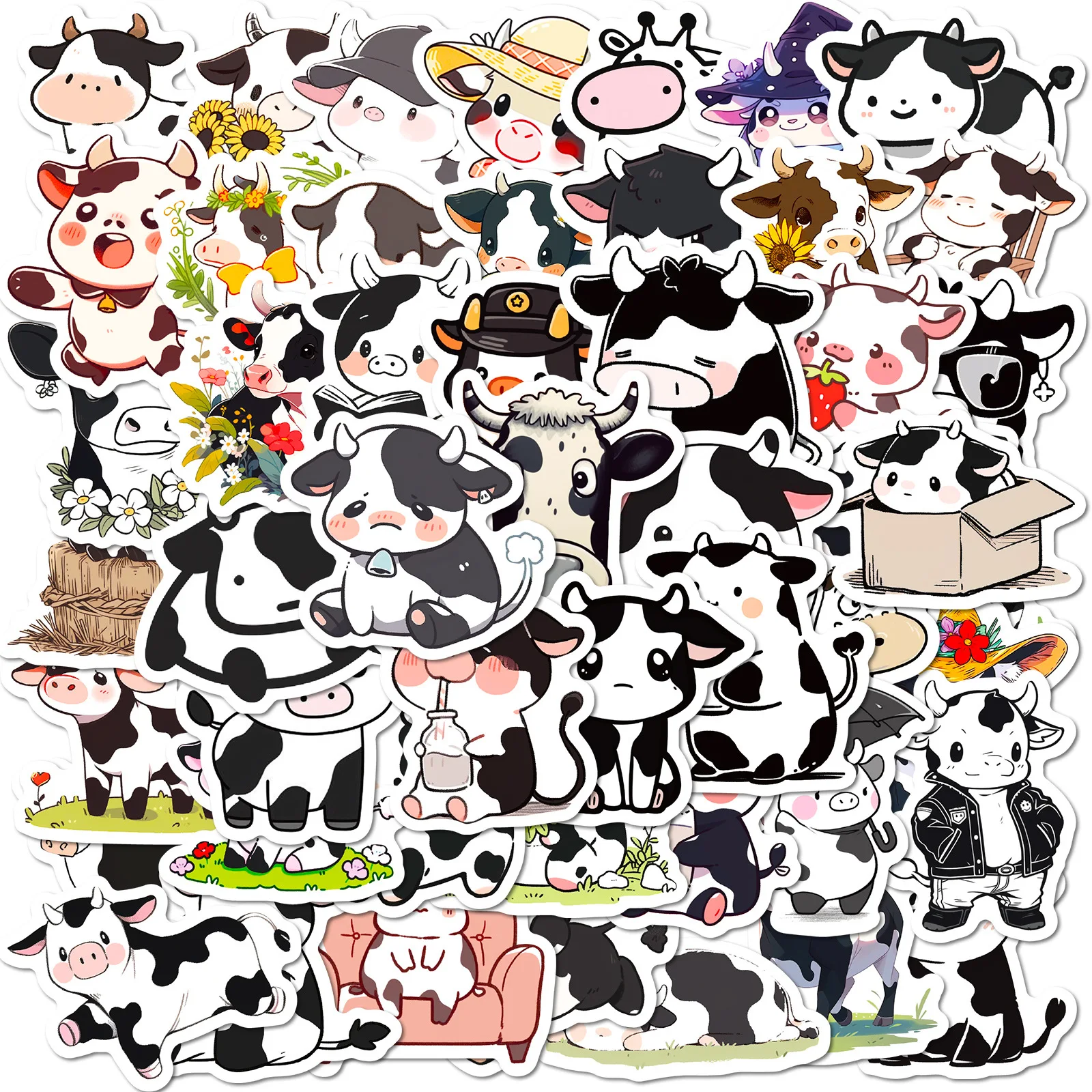 50pcs cute black and white cow stickers cartoon creative cool expression stickers stationery stickers DIY stickers