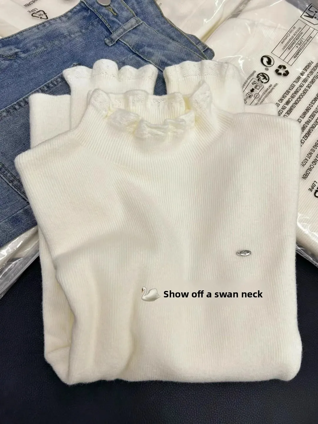 

Sli Lace Knitted Sweater Women's f High Collar Base Layer irt Autumn Winter Faionable Commute Korean Sle Long Sl...