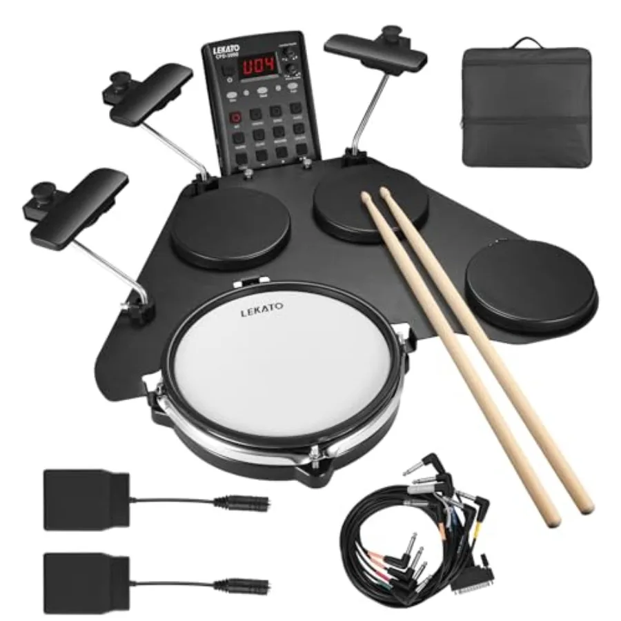 Electronic Drum Set for beginners: portable electric drum kit with quiet mesh snare pads, 220+ sounds, USB MIDI, dual switch pe