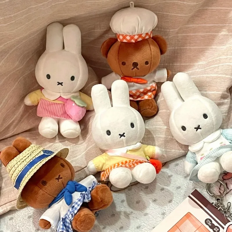 Genuine MarTUBE Miffy Jam Workshop Plush Pendant With Silk Scarf, Cute Bunny Keychain Bag Hanger Decor Collection Birthday Gift