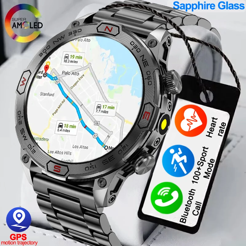 2024New For Huawei Xiaomi GPS Motion Trajectory Smart Watch Men Ultra HD AMOLED Screen Large Battery Bluetooth Call SmartWatches