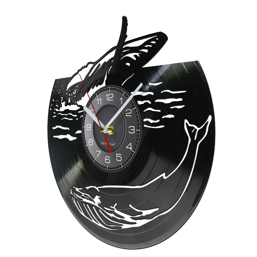 Whale Ocean Animal Vintage Vinyl Record Wall Clock Baby Room Silent Non-Ticking Quartz  Ocean Theme Decorative Whales Wall Clock