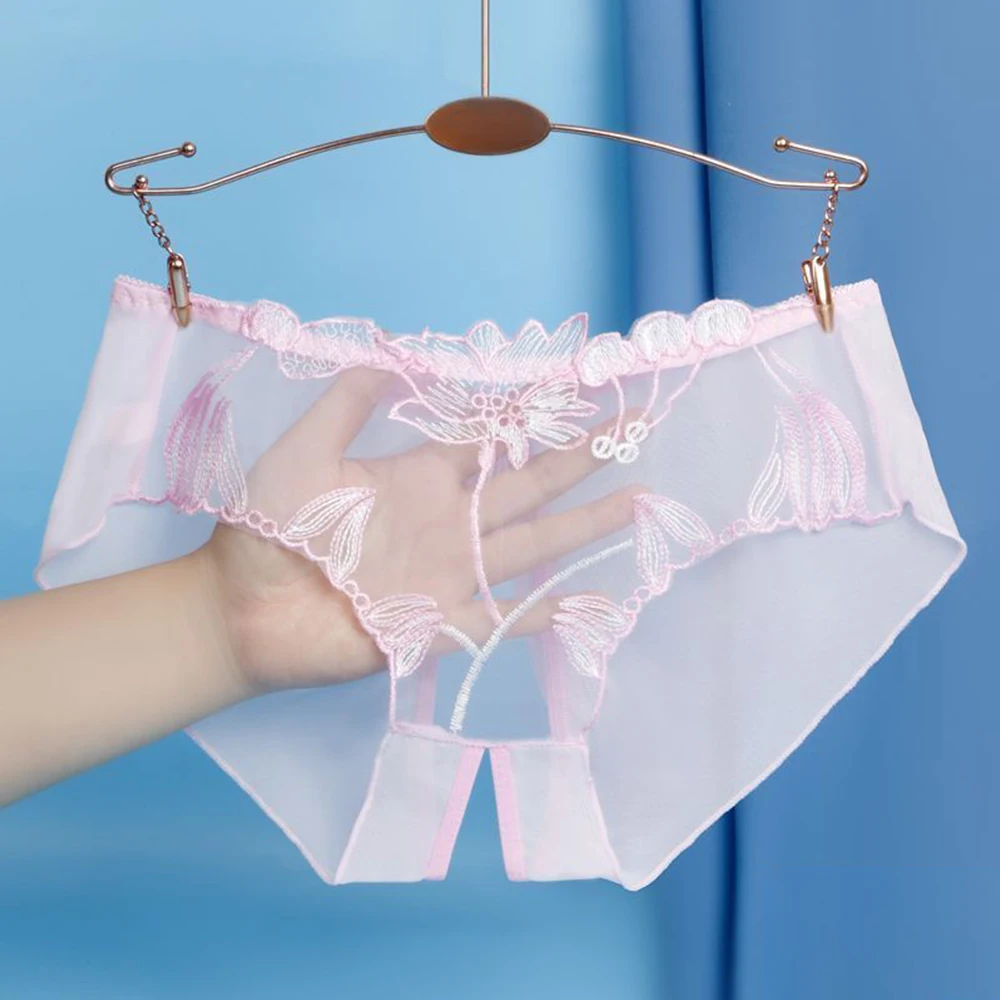 

Perspective Women Crotchless Underwear Floral Mesh Comfort Sheer Elasticity Slips Open Crotch Slit Seamless Briefs Panties