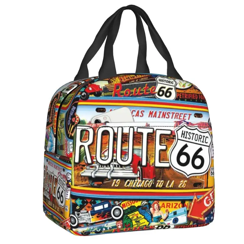

Изготовленная на заказ мотоциклетная термоизолированная сумка для обеда US Route 66, женский многоразовый контейнер для обеда для работы, школы, путешествий, коробка для еды