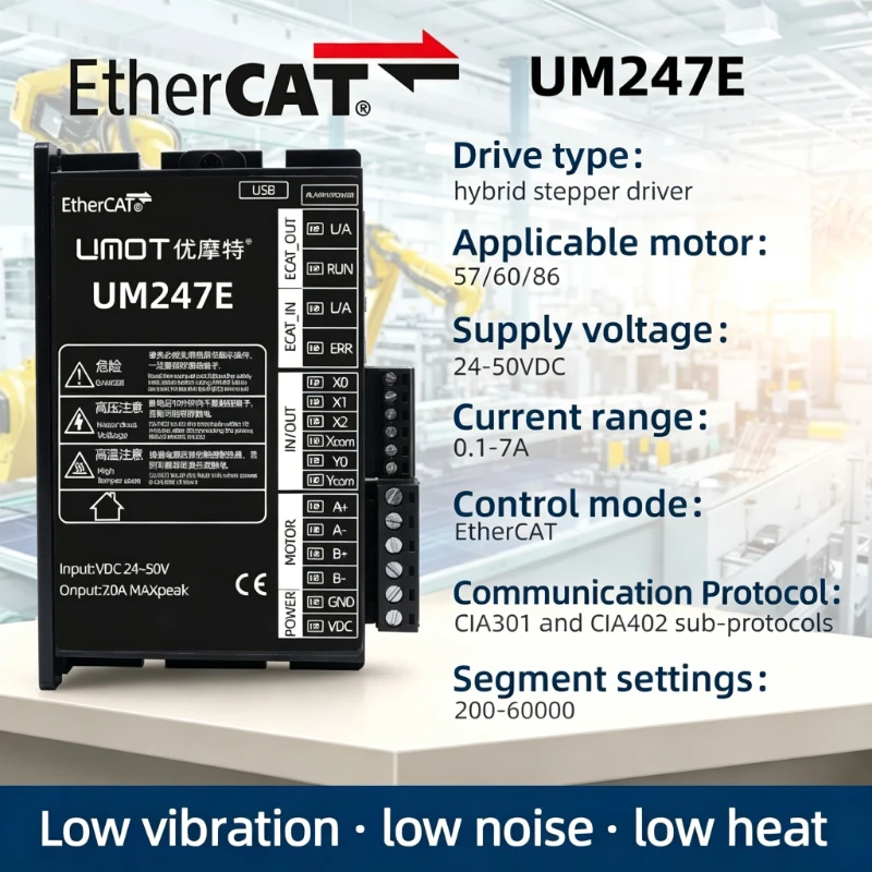 UMOT EtherCAT Stepper Motor Driver For 2 Phase 1.8° Nema 23 24 34 Stepper Motor 24‑50V DC 0.1‑7A Low Vibration Low Noise Heat