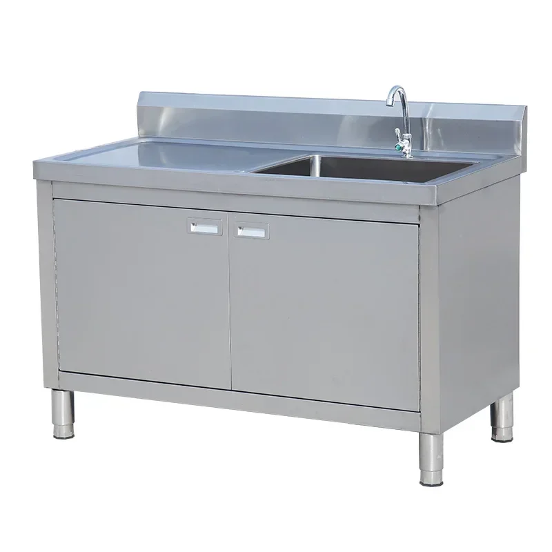 L Kitchen Stainless Steel Sink Cabinet Floor Integrated Washing Basin with Console