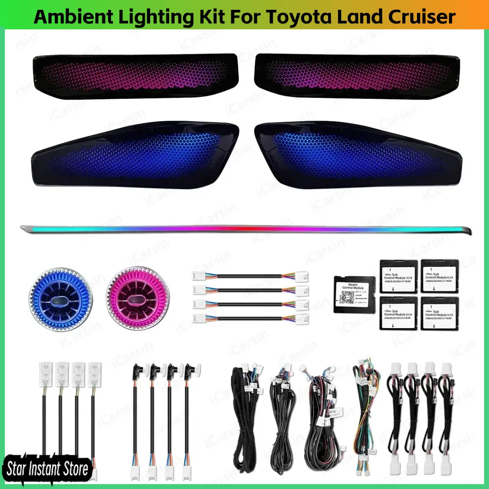 

Обновление окружающего освещения LC250 для Toyota Land Cruiser 250, кожаная накладка на дверь, аксессуары для внутреннего светодиодного освещения