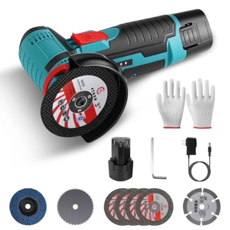 

Беспроводная угловая шлифовальная машина (УШМ) мини 12В, 19000 об/мин, ручной электрический инструмент для обработки металла с 7 дисками, 2 аккумуляторами 1100 мАч и зарядным устройством