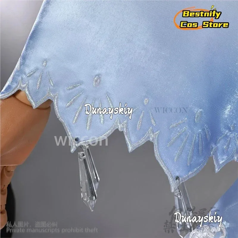 Disfraz de Anime Weiss Schnee, vestido elegante degradado blanco a azul, peluca de cola de caballo de encaje Lolita, Jirai Kei Girls