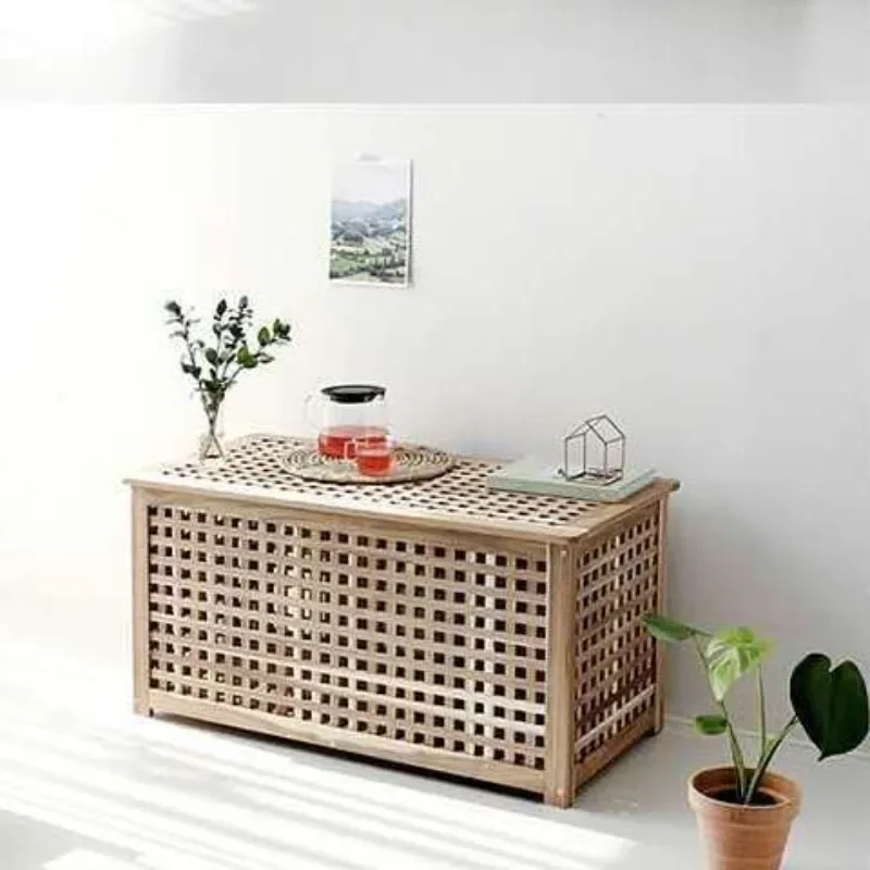 

Solid Wood Large Grid Storage Box Storage Multi-functional Stool Laundry Basket Coffee Table Long Table Organizer for Bedroom