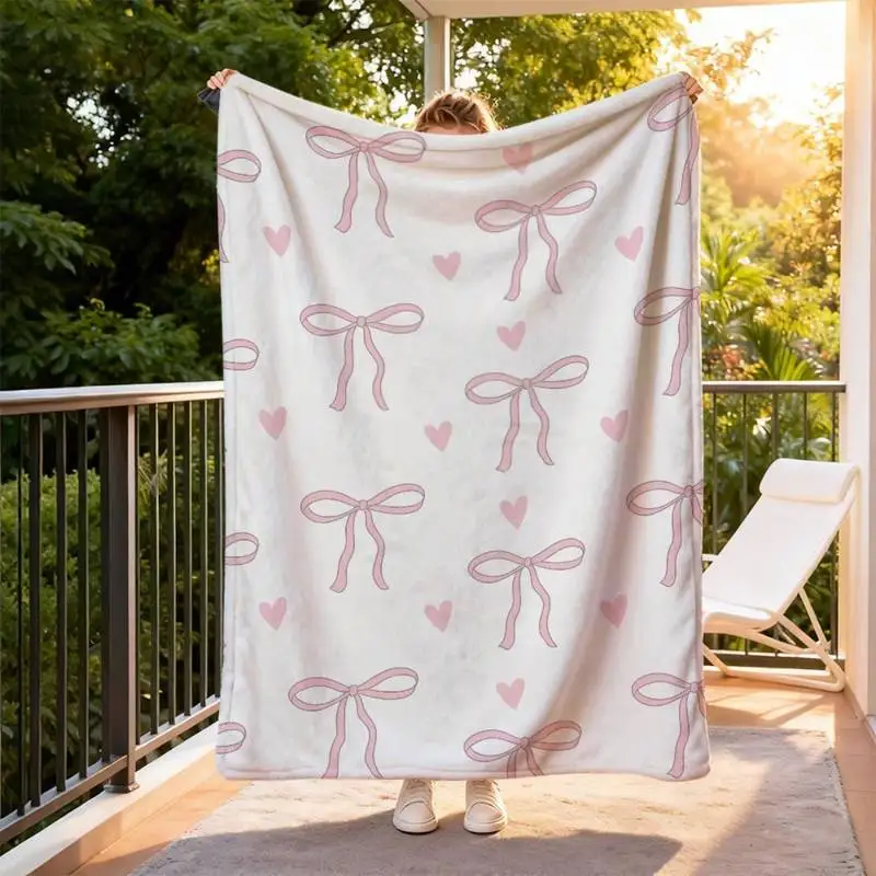 

Плед Coquette Pink Bow & Heart, мягкий уютный фланелевый плед для дивана, кровати, подарок для девушек и романтических душ