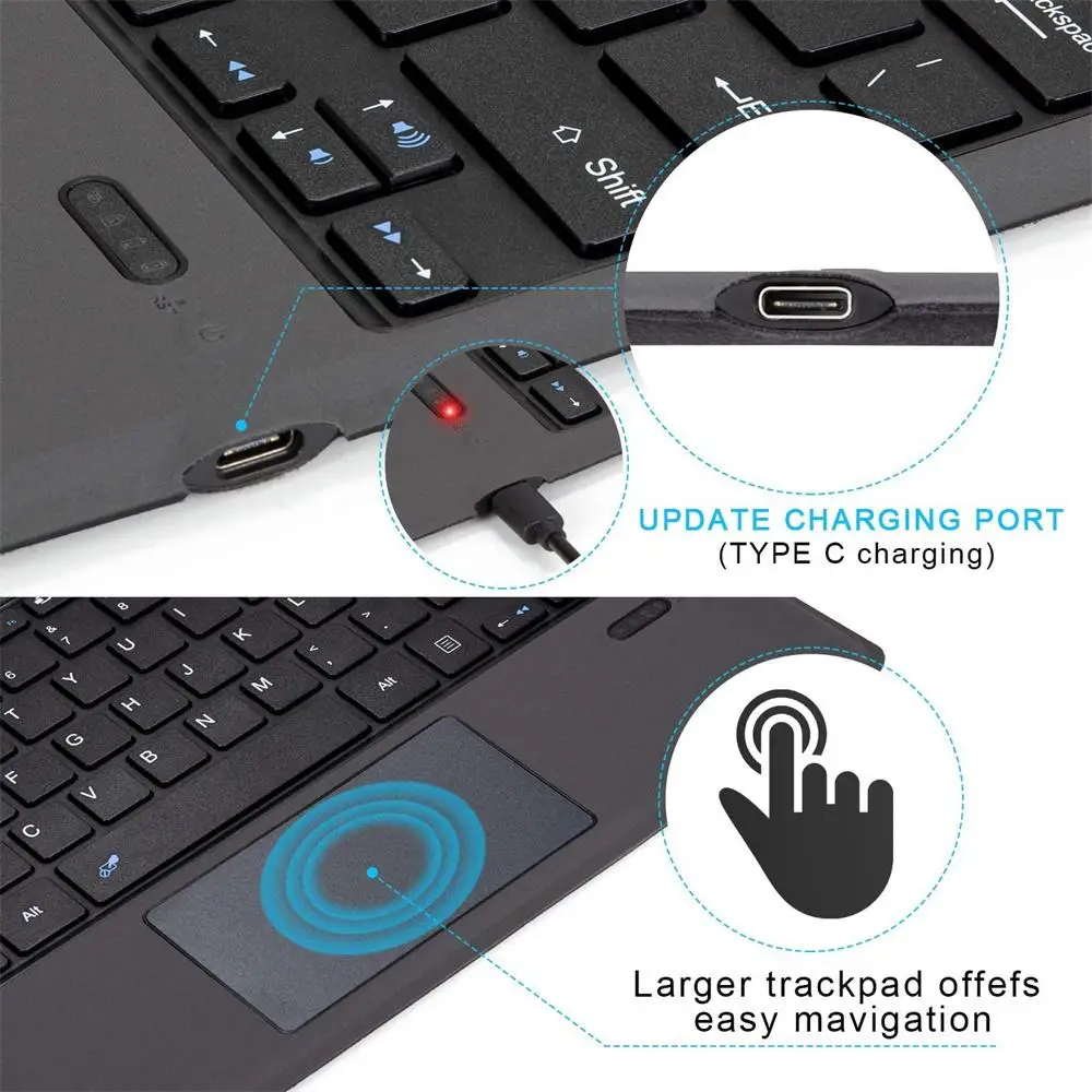 Wireless Bluetooth-compatible Keyboard RGB Backlit Ft-1089d With Touchpad For Microsoft Surface Pro 3 4 5 6 7 USB Charges