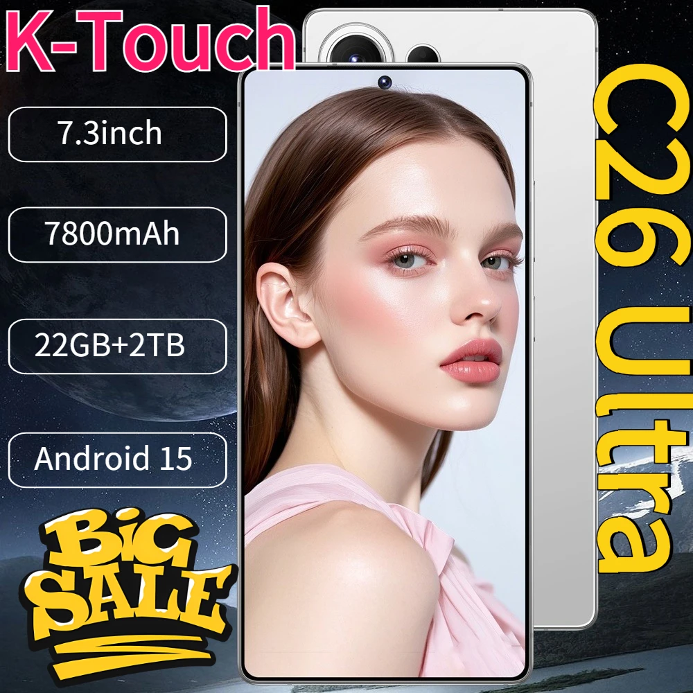 K-Touch New C26 Ultra 7.3 HD Smartphone 7800mAh Mobiltelefone 22GB+2TB Handy Android 15 Octa Core Entsperrt 5G Dual-SIM 16+48MP Kamera Mobiltelefone