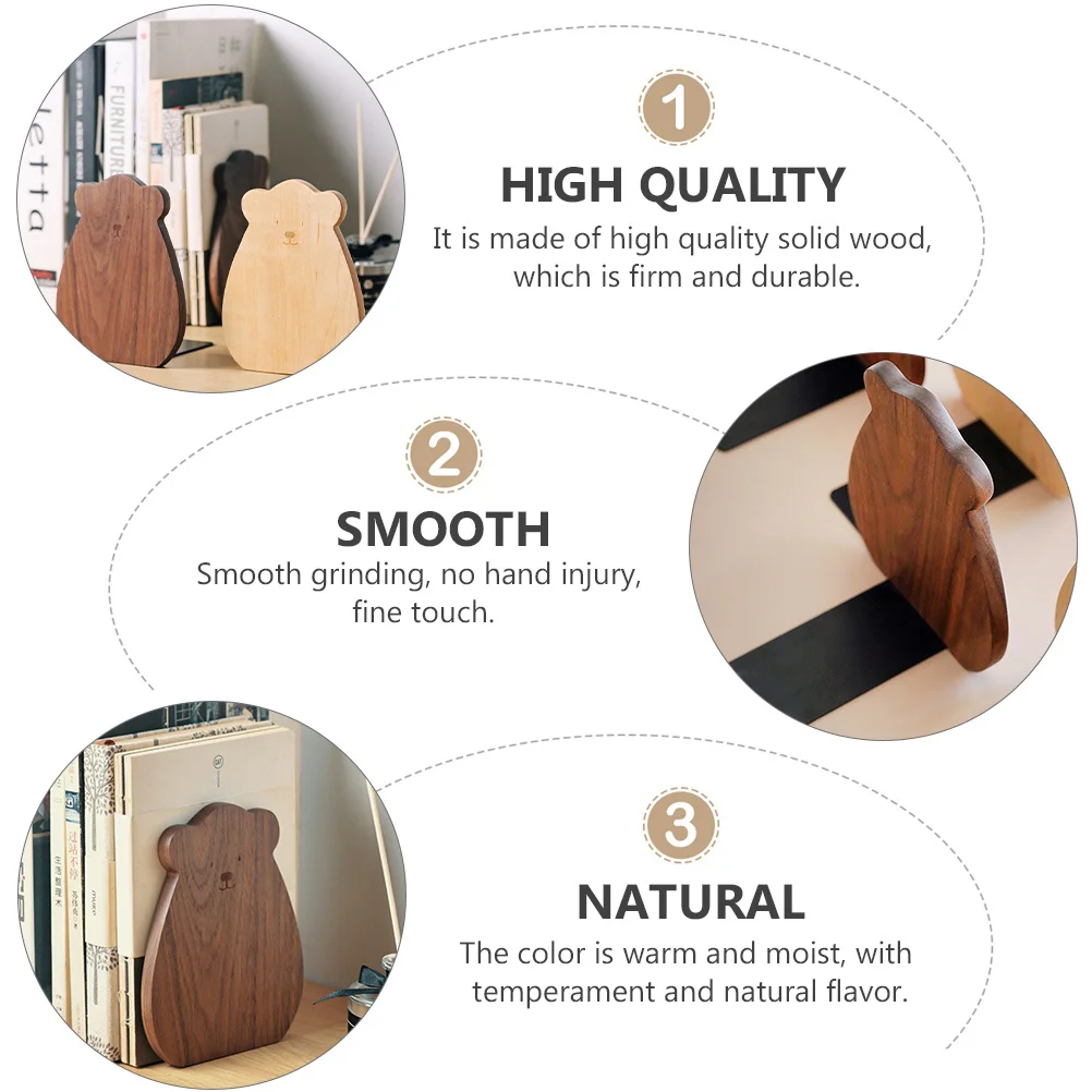 

1pc Bear Bookend Wooden Book Fixator Warm Color Solid Wood Smooth Finish Desk Decor Bookshelf Accessory Book Stopper