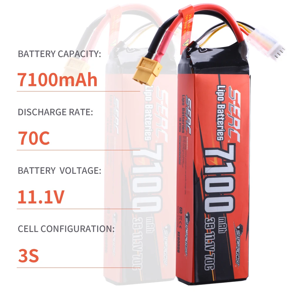 SUNPADOW 3S Lipo Battery 11.1V XT60 Plug 7100mAh 70C Soft Pack for RC Car Plane DJI Truck Tank Buggy Boat Racing Models