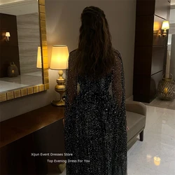 Xijun Glitter Black Evening Dress Lace 2023 Prom Dress With Jacket Luxury Prom Gown Formal Saudi Arabric Dubai Ankle Length