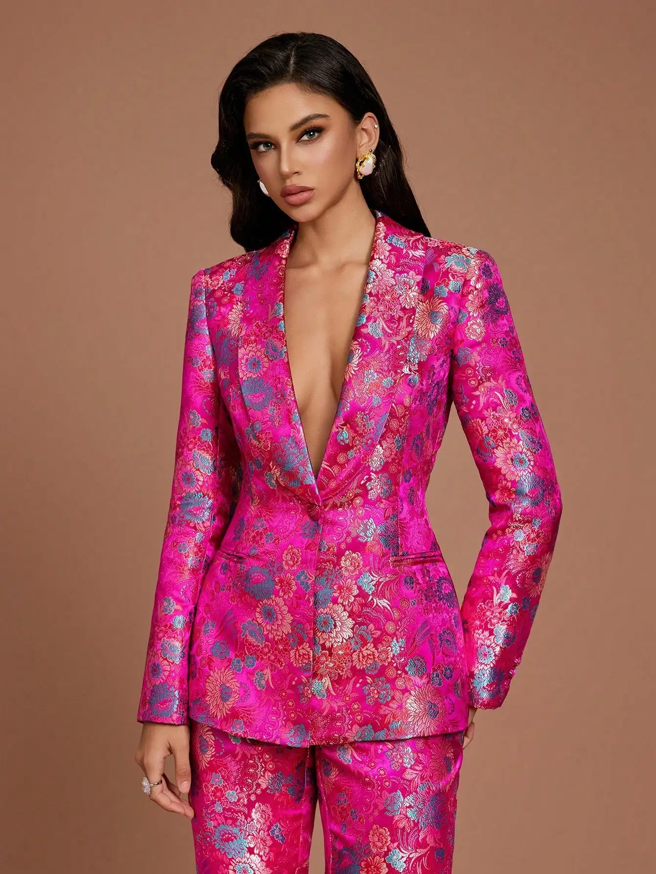 

Floral Print Long Sleeve Pant Suit For Women