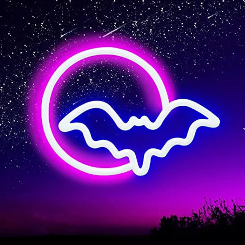 

Halloween Moon and Bat LED Neon Sign USB Wall Decor for Bedroom Kids Gift Living Room Bar Party Christmas Wedding Halloween