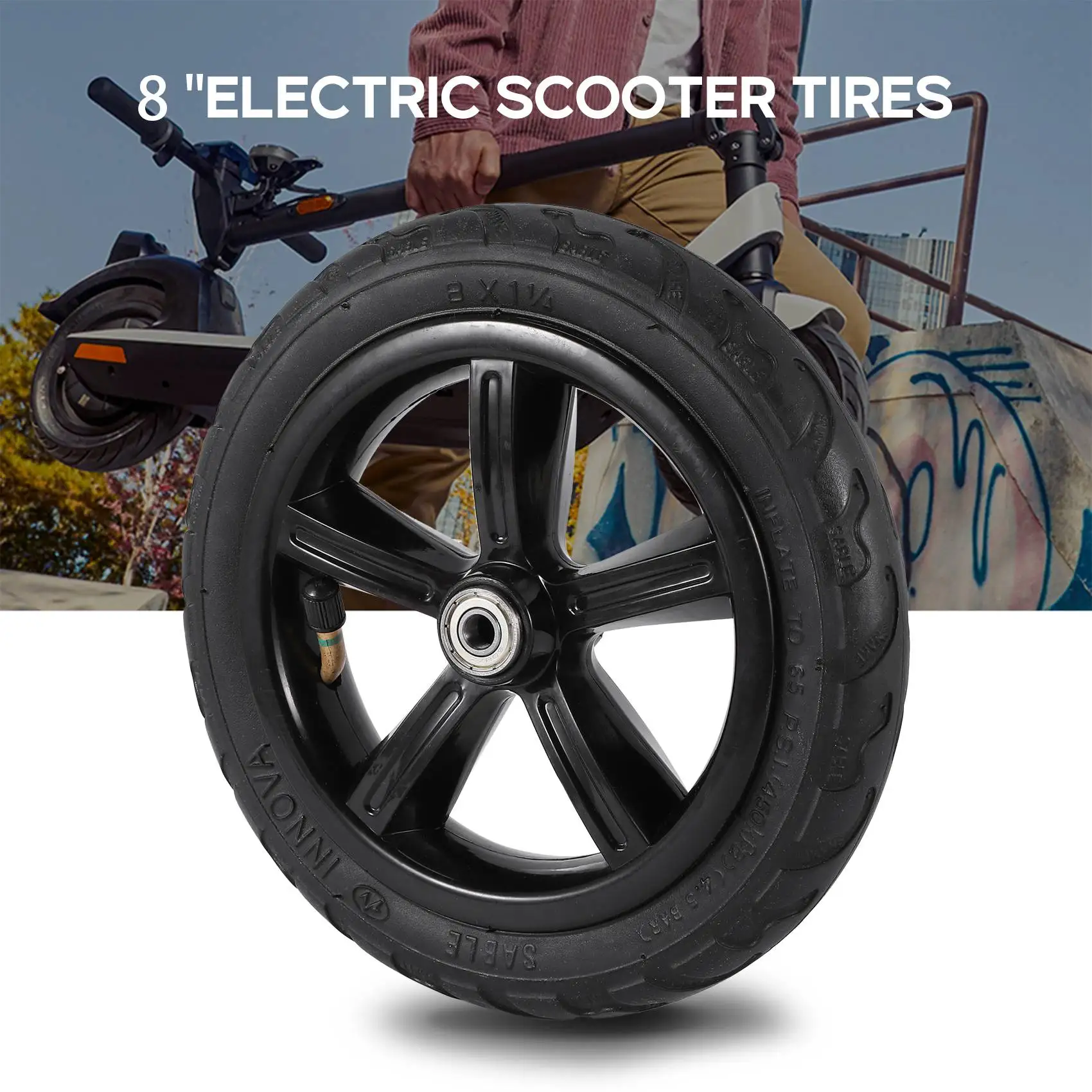 Pneu de Scooter Elétrico A20K-8 Polegadas, Pneu Interno 8X1 1/4, Pneu Pneumático 200X45, Roda Completa