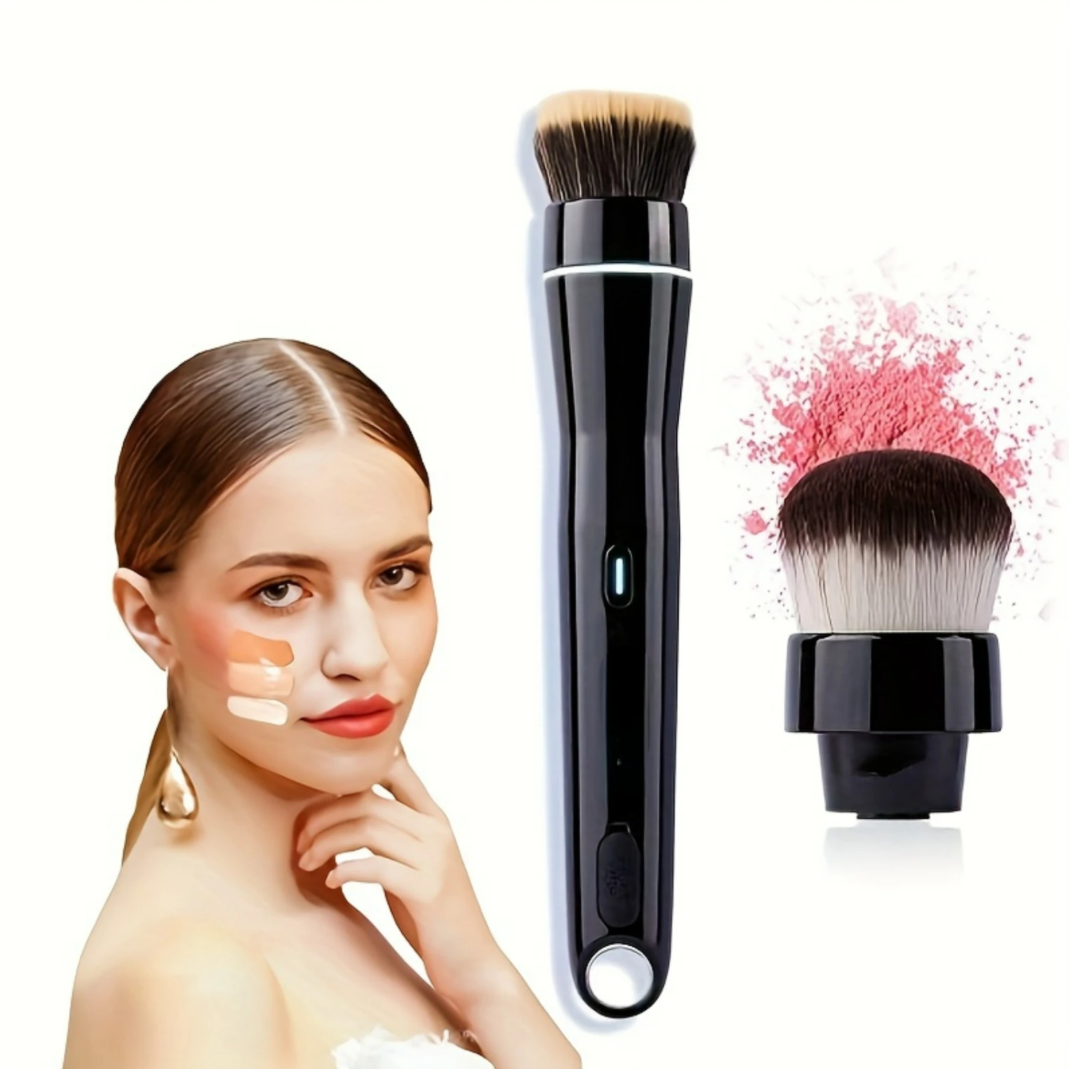 Professional High-Quality Multi-Use Portable Makeup Brush with Automatic 360 Degree Rotating Foundation Applicator - Beauty Tool