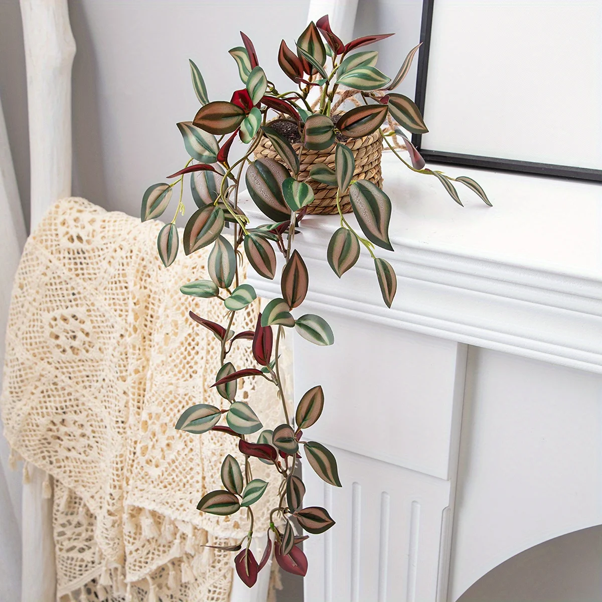 XIYA FLOWER Artificial Hanging Grass Potted Plant Zebrina Peperomia Fittonia Artificial Plant PE Material Home Garden Decor