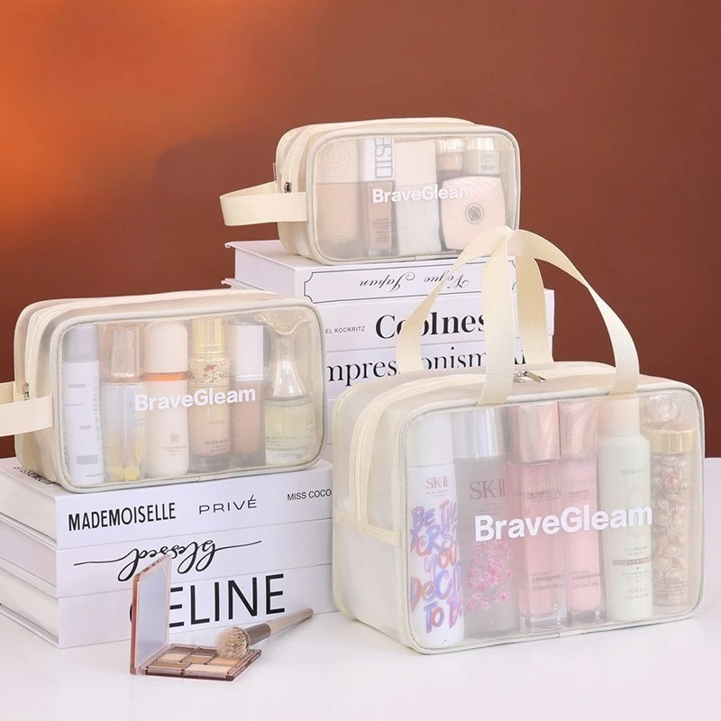 Large-Capacity Mesh Letter-Print Cosmetic Bag: Travel-Friendly, Portable, Multifunctional Toiletry Bag Storage Bag