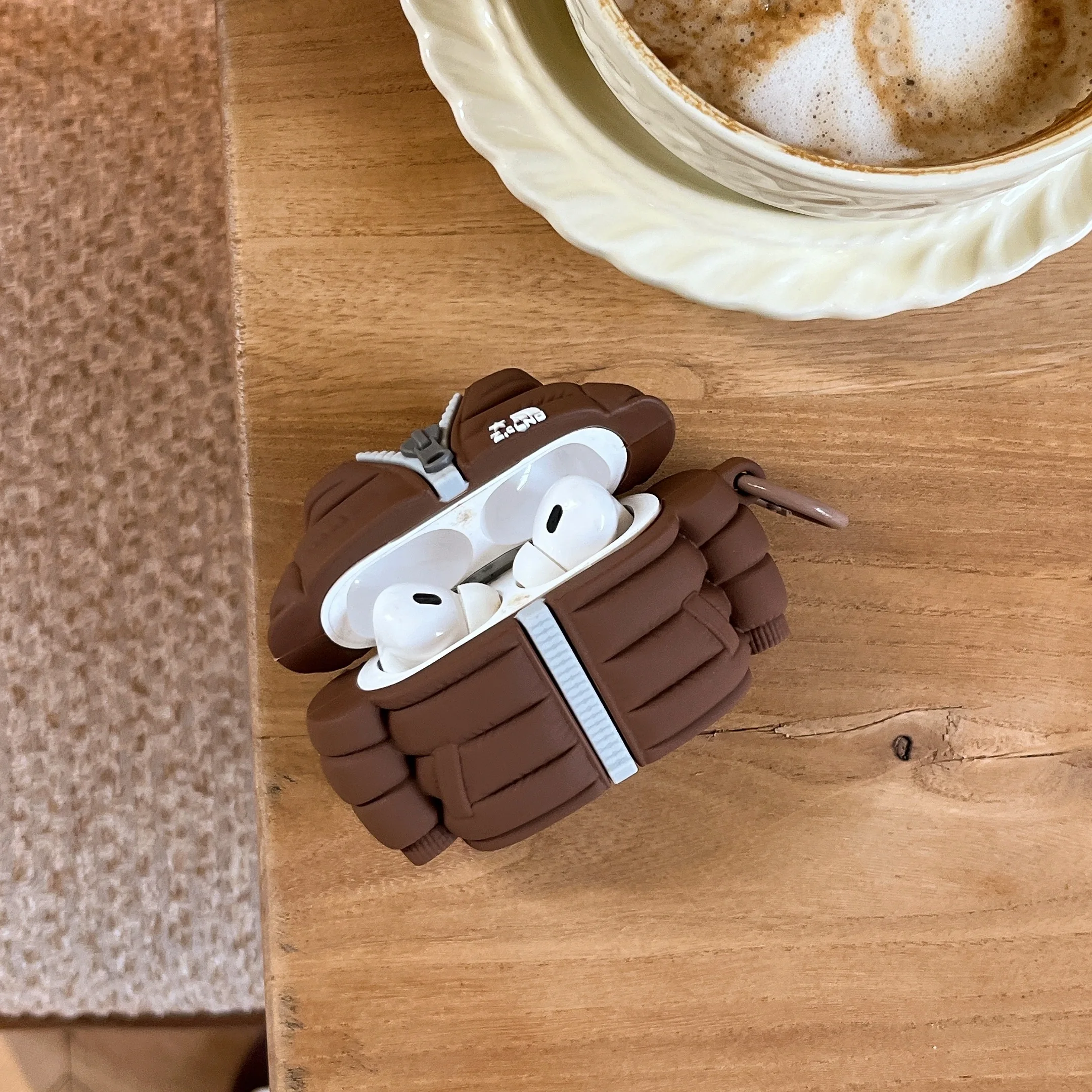 سترة دافئة للأسفل ضوء النجوم برتقالي بني حافظة سماعة الرأس سيليكون إبداعي مضاد للسقوط مناسبة لأجهزة AirPods1 2 3 4 Pro2 Pro3