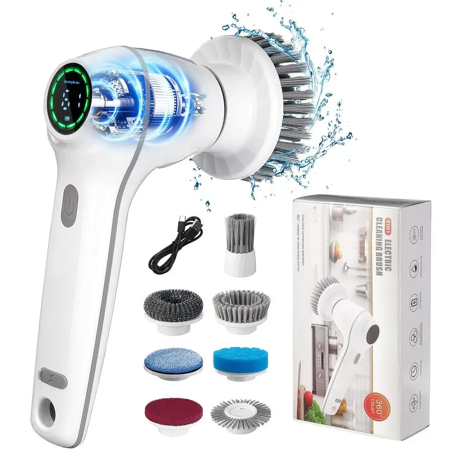 

Spin Scrubber, Cordless Shower Scrubber Handheld Electric Spin Scrubber for Cleaning with Display IPX7 Waterproof, Electric Clea