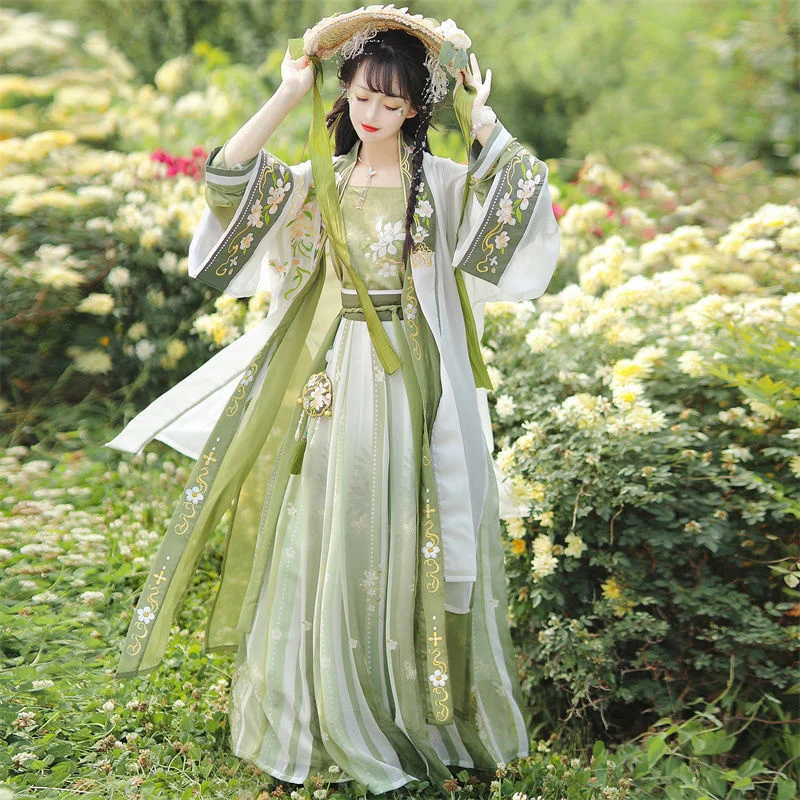 

Song Dynasty made summer Hanfu women's Chinoiserie waist length skirt green super fairy elegant Han Xuqing gardenia gown