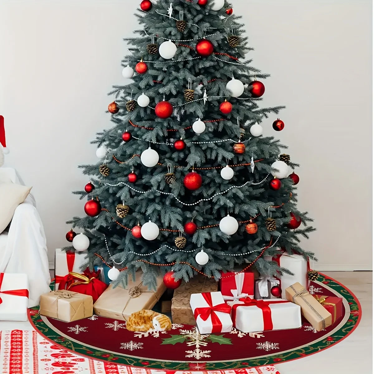 تنورة شجرة عيد الميلاد مطبوعة على شكل ندفة الثلج من VIKAMA مثالية لغرفة المعيشة، اختيار متين لديكورات المنزل الاحتفالية