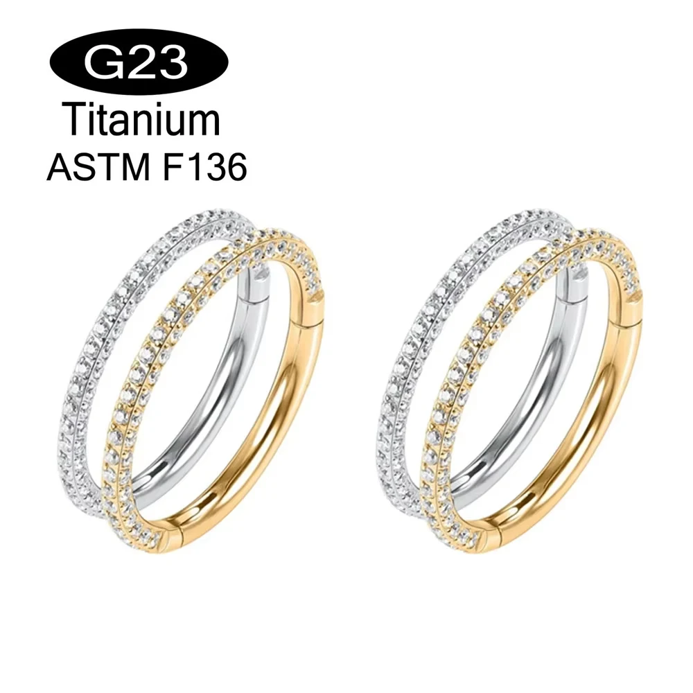 G23 Titanium CZ Septum Clicker Hoop Nose Stud Hinged Segment Labret Ear Tragus Cartilage Daith Helix Piercing Nose Ring Jewelry