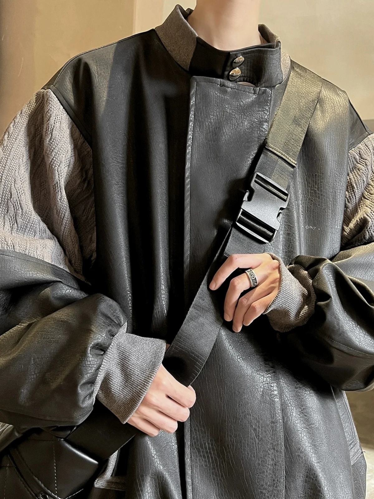 

Мужская кожаная куртка в американском ретро-стиле, весенне-осенняя, модная, брендовая, премиум-класса, для велоспорта, с воротником-стойкой, верхняя одежда