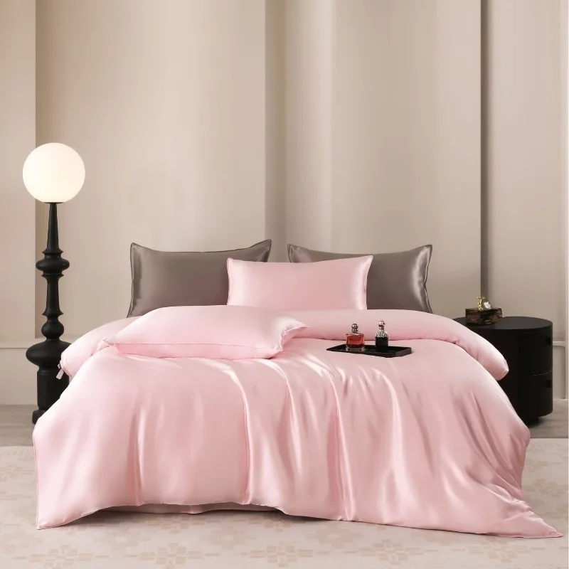 22 mmi silk four-piece set mulberry silk light luxury solid color mattress bed sheet quilt cover bedding set