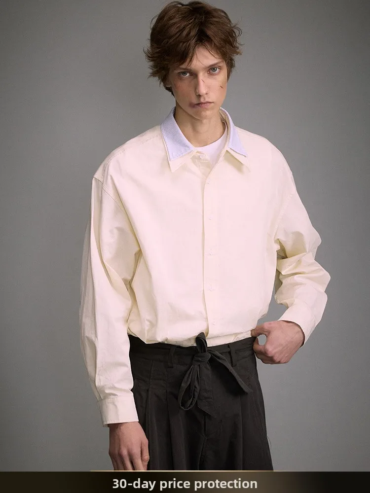 

Американская ретро-рубашка с двойным воротником, однотонная, с длинным рукавом, весенняя, повседневная, для пар, с отложным воротником, хлопковая, 100% хлопок