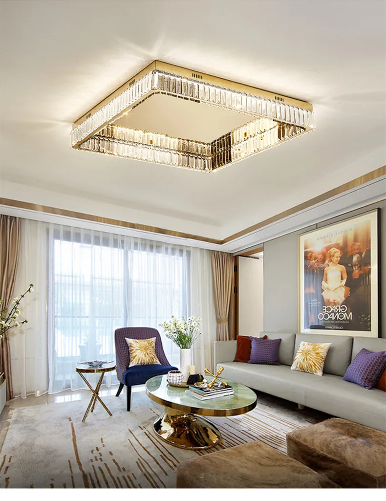 Crystal LED Dimmable Ceiling Lights Home Square Steel