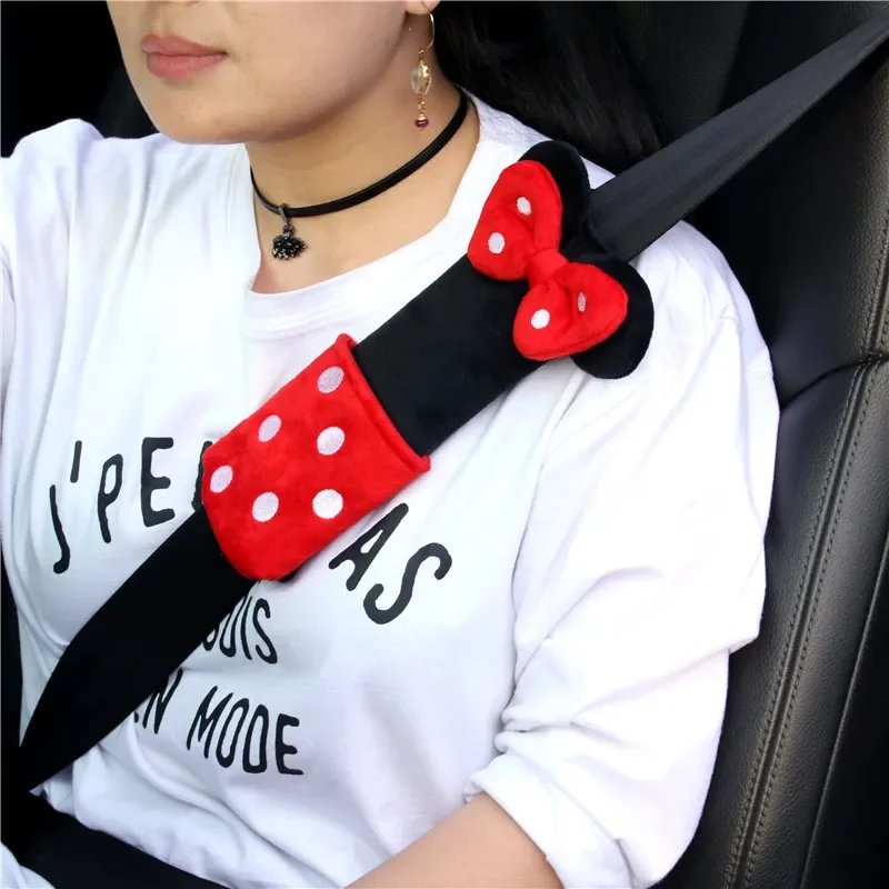 Cartoon Car Safety Seat Belt Cover For Women Children Baby Plush Shoulder Pad Protection Bowknot Padded Girls Car Accessories