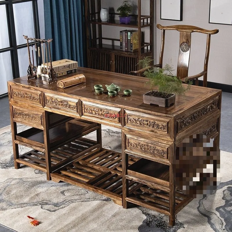 Chinese calligraphy table, solid wood boss office desk and chair combination, simple writing desk