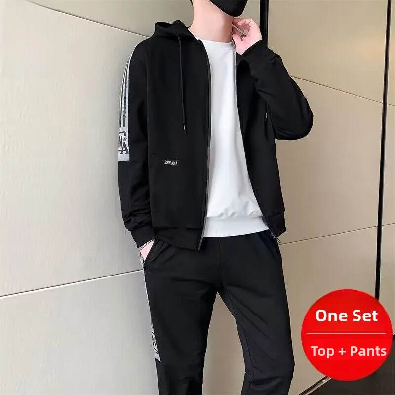 

Autumn Casual Set Men's Sli Faion Sportswear Sweatirt And Long Pants Polyester And Spandex Blend