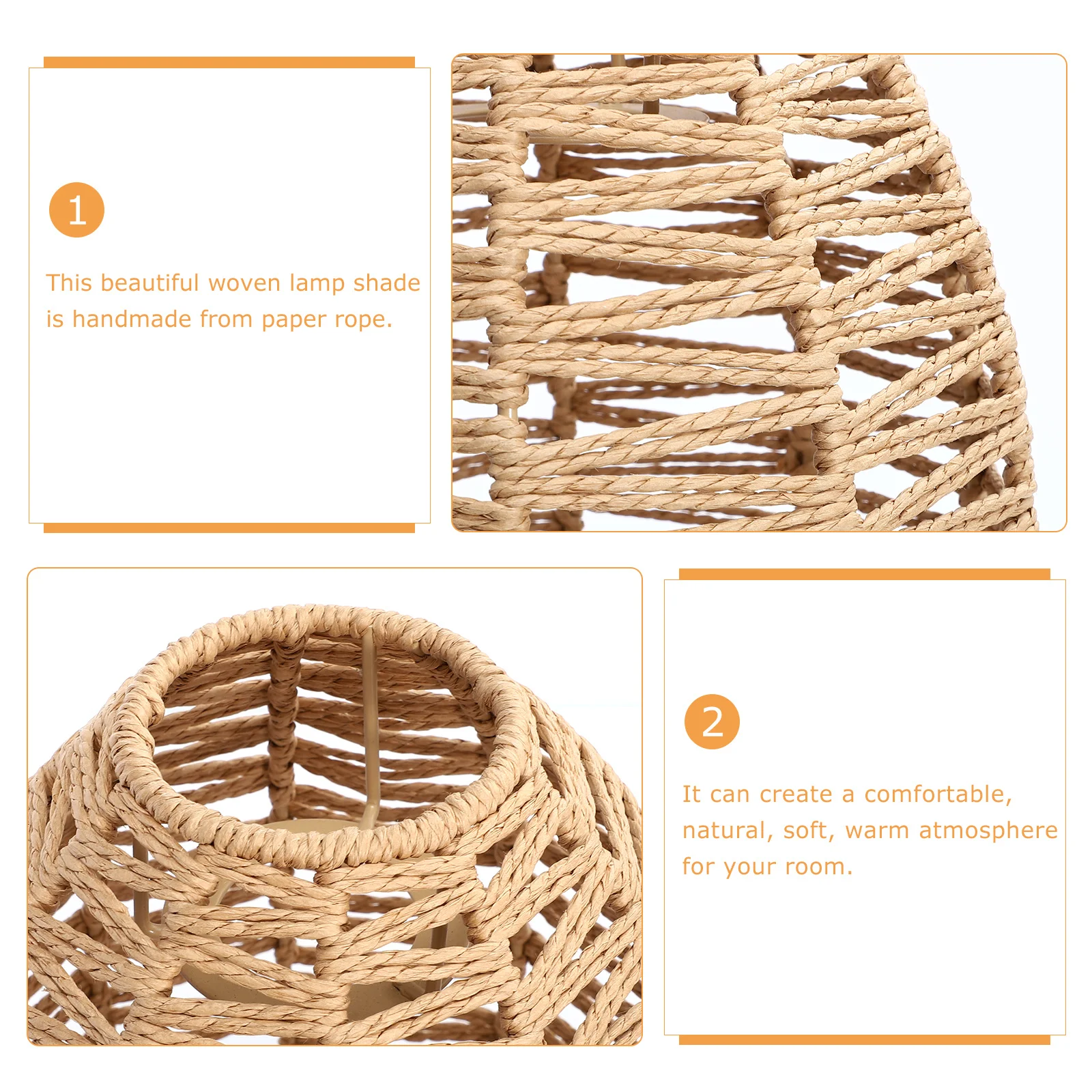 1-個手作りランプシェード模造麻ロープ織ペンダントライトカバーソフトウォームライトシェードリビングルーム寝室用