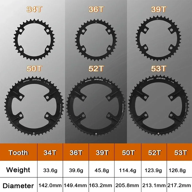 BUCKLOS 110 BCD Chainring for R7000 R8000 R9000 Road Bike Chainring 50-34T 52-36T 53-39T Double Speed 110BCD Chainwheel 4/5 Bolt