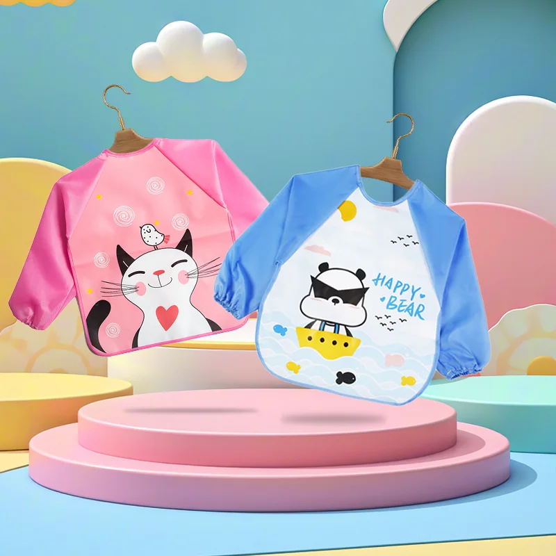 

Baby Bibs New Cute Children Baby Stuff Toddler Waterproof Long Sleeve Art Smock Feeding Bib Apron for Kids