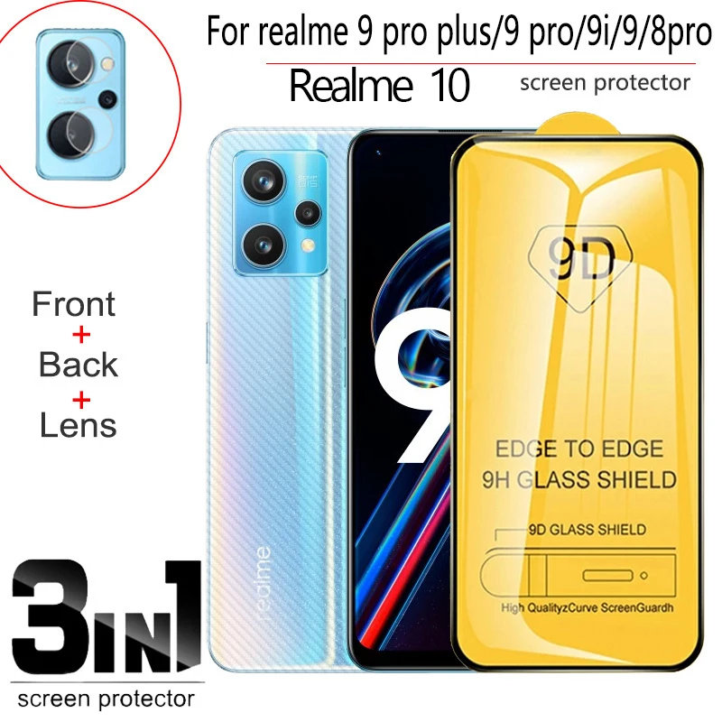 Realme 10 vetro temperato 3in1 per Realme 9 Pro + pellicola anteriore posteriore + fotocamera pellicola su Realme 9 pro plus 9i 8i 5G pellicola