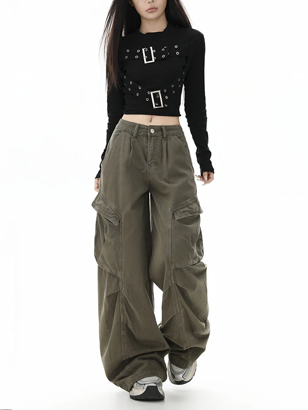 

Американские рабочие брюки в стиле милитари с множеством карманов, дизайнерские, с 3D-кроем, свободные джинсы с плиссировкой, трендовые