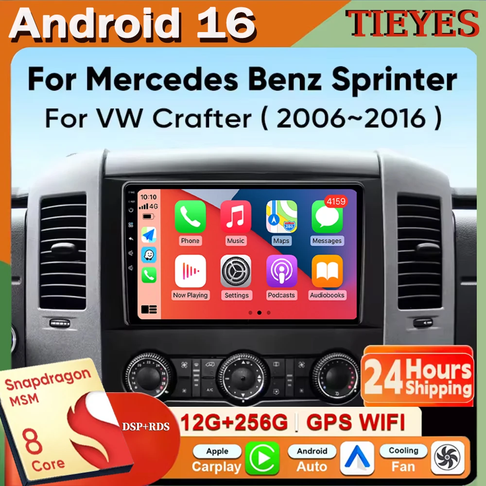 Android 16 For VW Crafter 10" For Mercedes Benz Sprinter CarPlay&Auto Car Radio Stereo GPS Navigation Multimedia Player Wireless