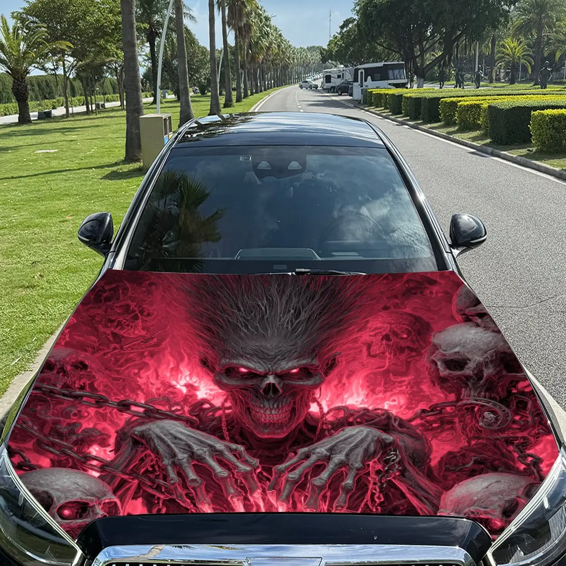 Red Domain Devil - Claw Skull Print car hood stickers, waterproof self-adhesive, scratch resistant, easy to stick, durable car P