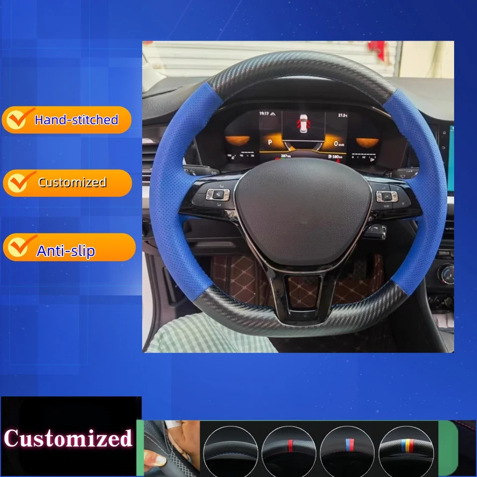

Customized Hand-stitched Carbon Fiber Leather Steering Wheel Cover For Volkswagen VW Golf 7 Mk7 New Polo Jetta Passat B8 Tiguan